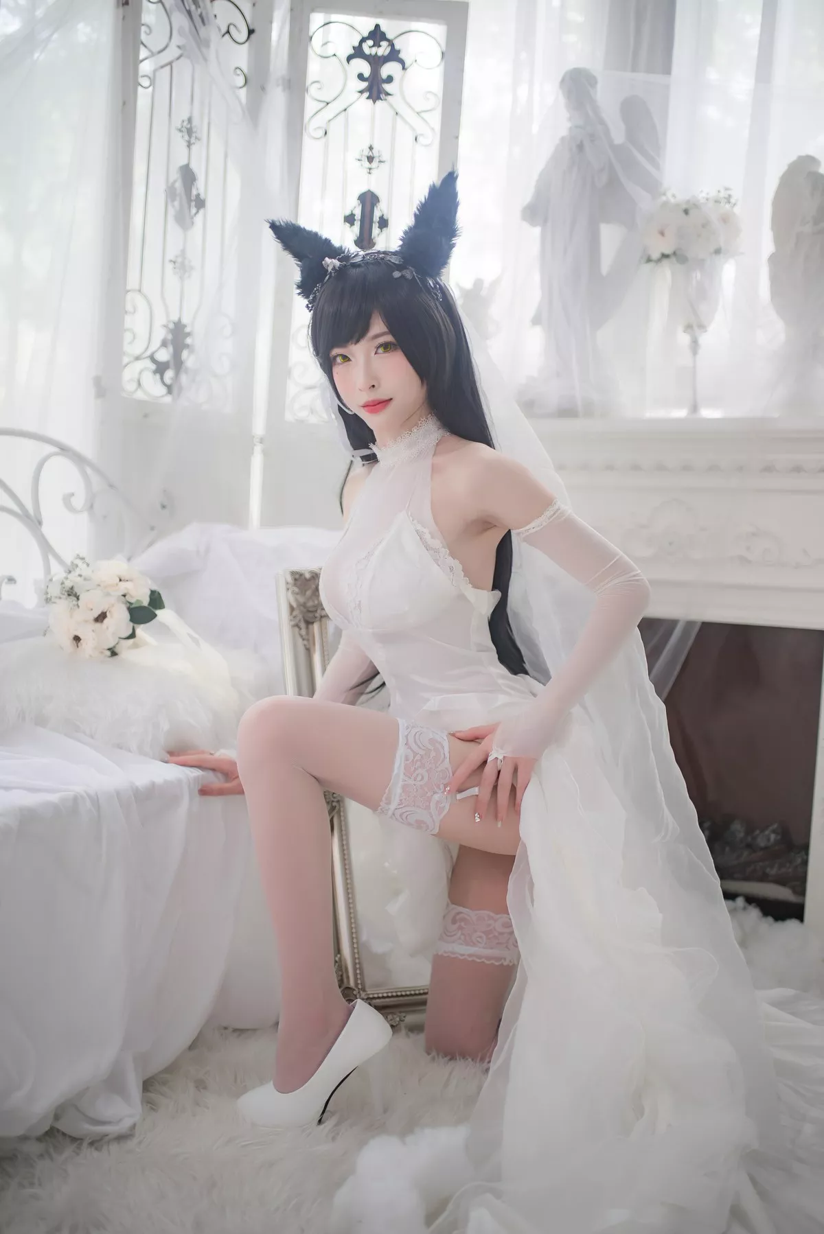Xgyw.Org_性感尤物清水由乃爱宕婚纱主题白色薄透婚纱配蕾丝吊袜秀豪乳翘臀诱惑写真49P