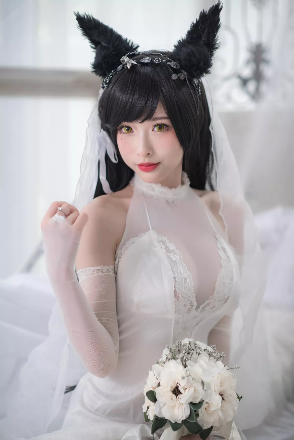 Xgyw.Org_性感尤物清水由乃爱宕婚纱主题白色薄透婚纱配蕾丝吊袜秀豪乳翘臀诱惑写真49P