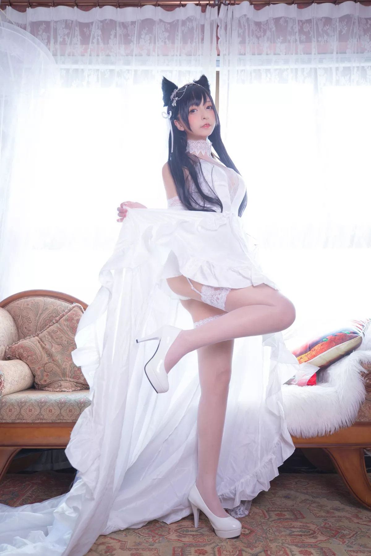 Xgyw.Org_斗鱼主播神楽板真冬明日の花嫁主题性感白色服饰配蕾丝吊袜秀完美身材诱惑写真150P