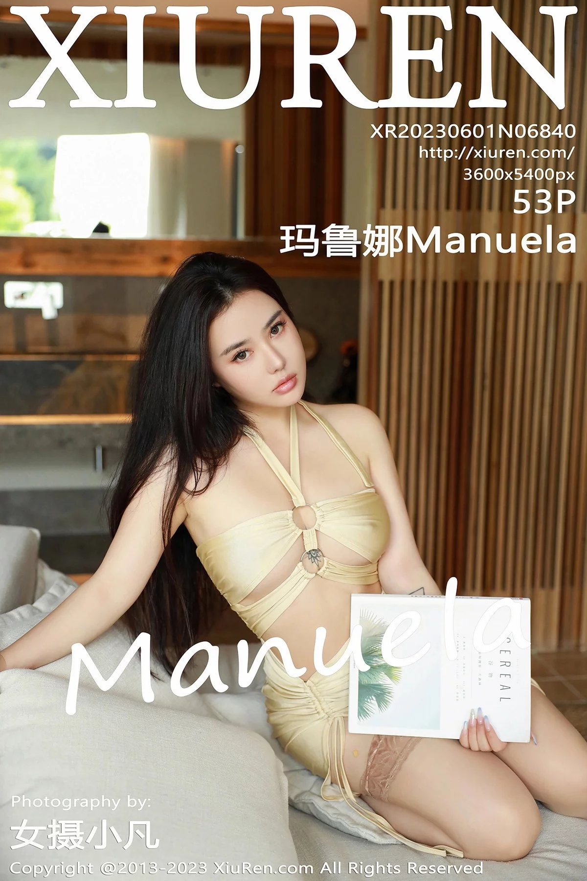 Xgyw.Org_XiuRen第6840期_女神Manuela玛鲁娜性感浅黄色露肩连衣裙秀翘臀美腿诱惑写真53P