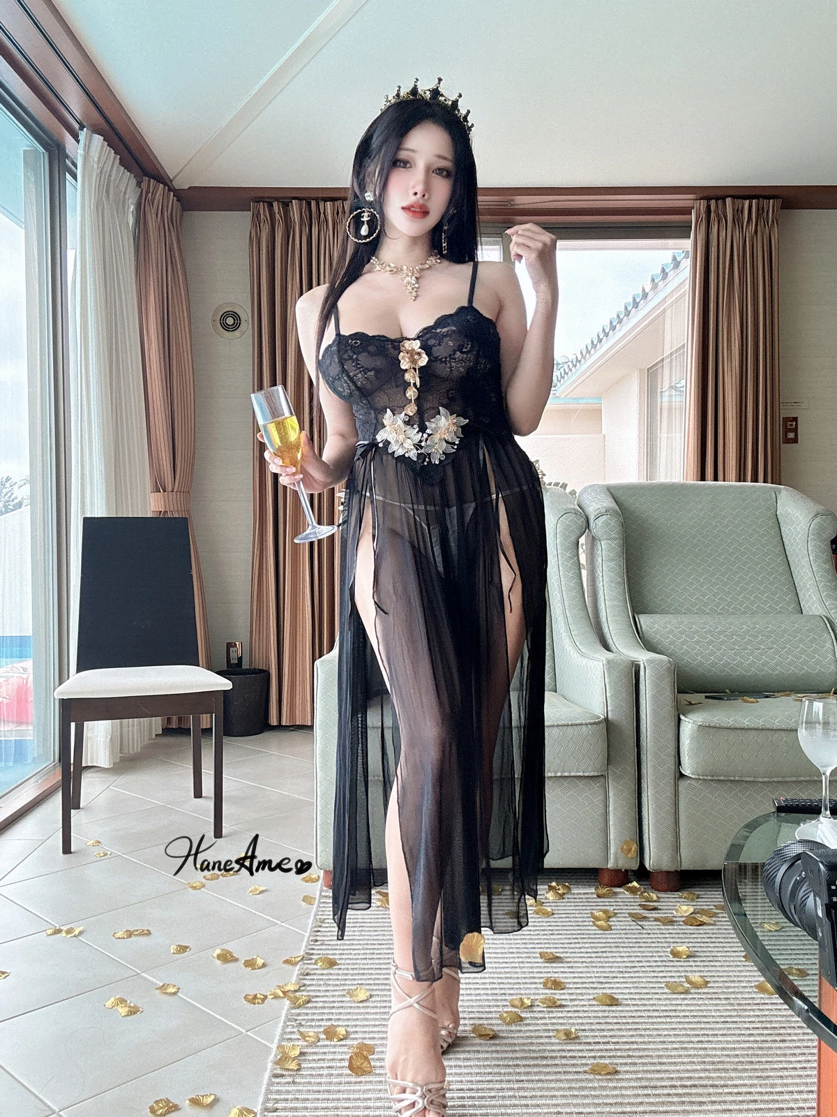 Xgyw.Org_Coser美女雨波_HaneAme女王睡衣主题私房性感黑色薄纱吊带睡衣秀丰满身材诱惑写真41P