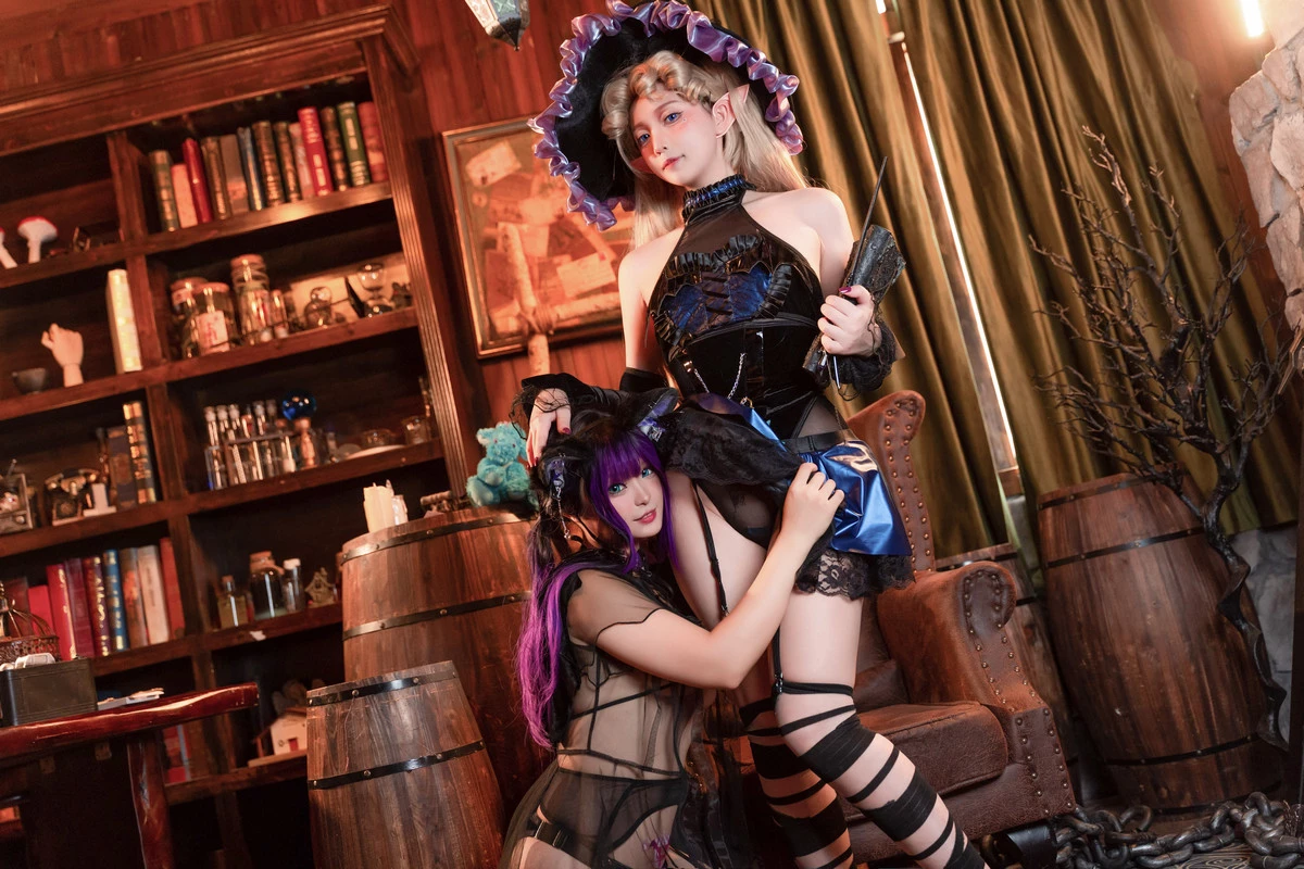 Xgyw.Org_Coser美女小和甜酒&橙风千雅-万圣双人魔女猫咪主题性感黑色薄透连体衣诱惑写真118P