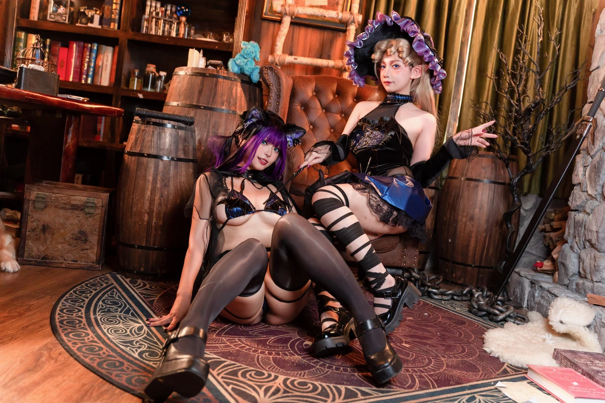 Xgyw.Org_Coser美女小和甜酒&橙风千雅-万圣双人魔女猫咪主题性感黑色薄透连体衣诱惑写真118P