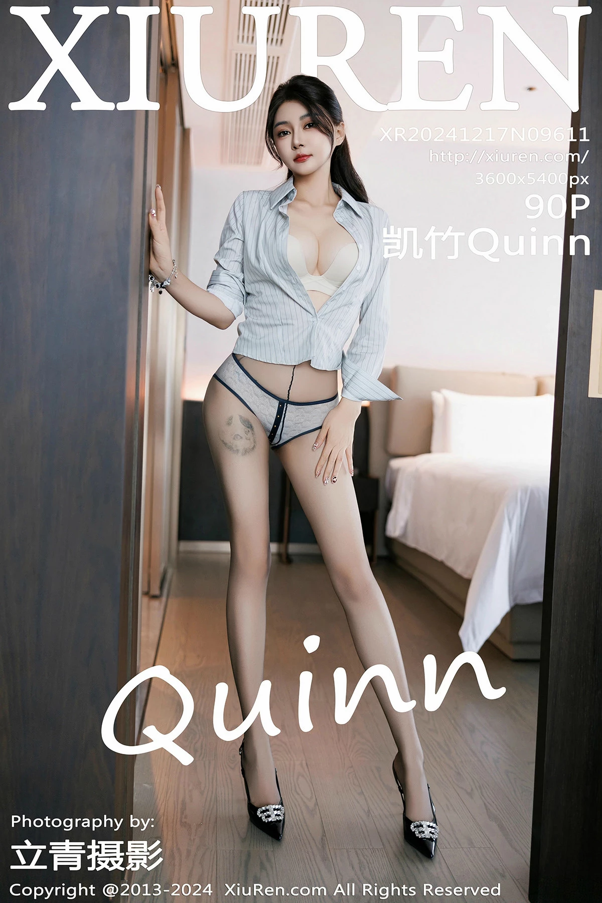 Xgyw.Org_XiuRen第9611期_模特凯竹Quinn浅色OL服饰露性感内衣配黑丝袜秀丰腴身姿诱惑写真90P