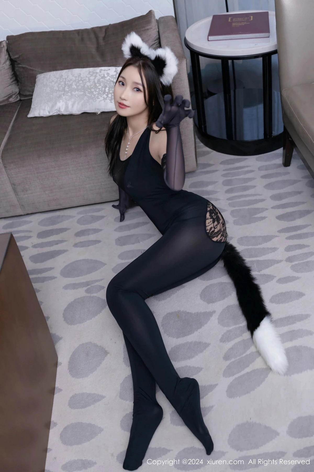 Xgyw.Org_XiuRen第9617期_模特杏子Yada性感猫女装扮黑色连体丝袜秀曼妙身姿撩人诱惑写真83P