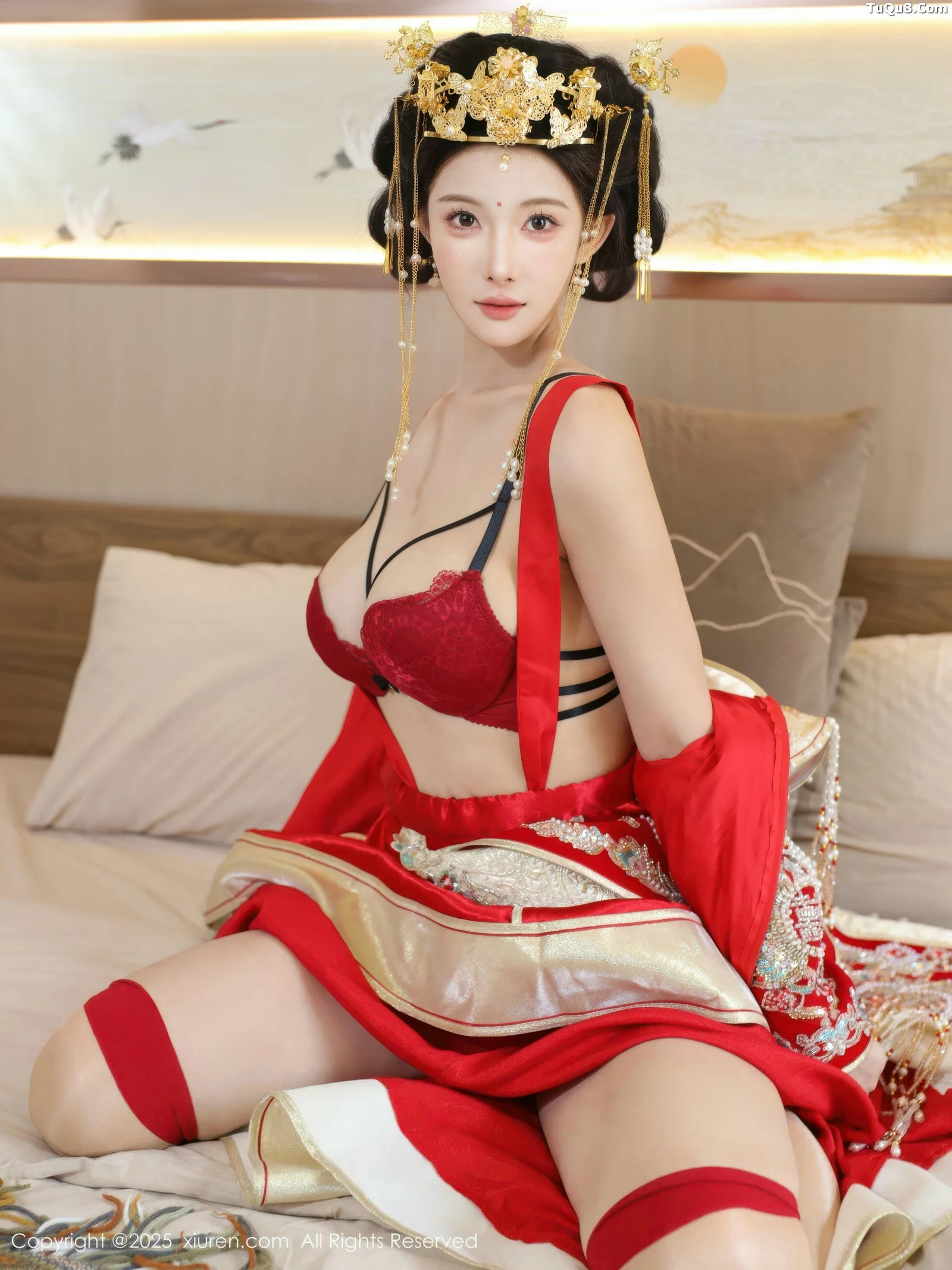 Xgyw.Org_[XiuRen秀人网]No.10742_模特梨霜儿性感红色新娘服饰配肉色丝袜秀丰腴身材迷人诱惑写真84P